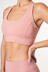 Woman in baby pink active wear mockup