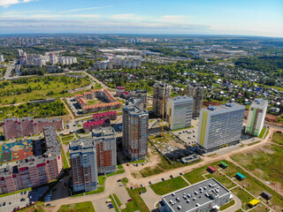 Naklejka premium Aerial view of the microdistrict European streets (Kirov, Russia)