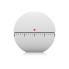 Vector illustration of a kitchen timer. A realistic 3D design template for a timer icon in the form of a divided ball, with tick marks and a red triangle to indicate the selected time.