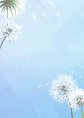Hand drawn dandelions with a blue sky background
