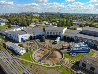 Aerial view of the depot and locomotives (Kirov, Russia)