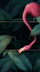 Foto auf Acrylglas Tropical flamingo on a golden banner © Rawpixel.com