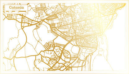 Catania Italy City Map in Retro Style in Golden Color. Outline Map.