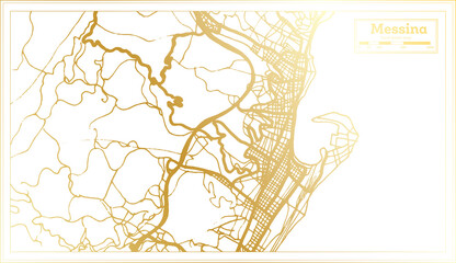 Messina Italy City Map in Retro Style in Golden Color. Outline Map.