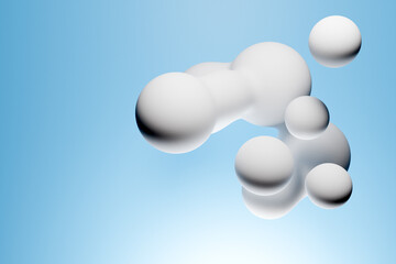 3d illustration of a white metaball with a huge number of parts on a blue background. Digital...