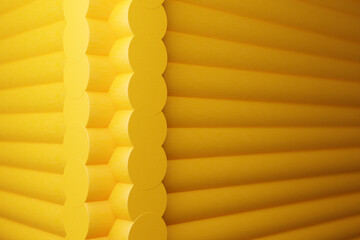 3d illustration a  close-up of a corner of an yellow wooden house with round logs