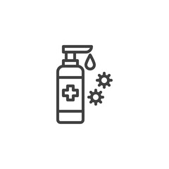 Coronavirus sanitizer gel line icon. linear style sign for mobile concept and web design. Antibacterial gel bottle outline vector icon. Symbol, logo illustration. Vector graphics