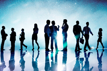 Business people talking in groups