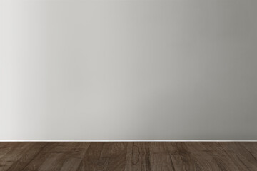 Gray blank concrete wall mockup with a wooden floor