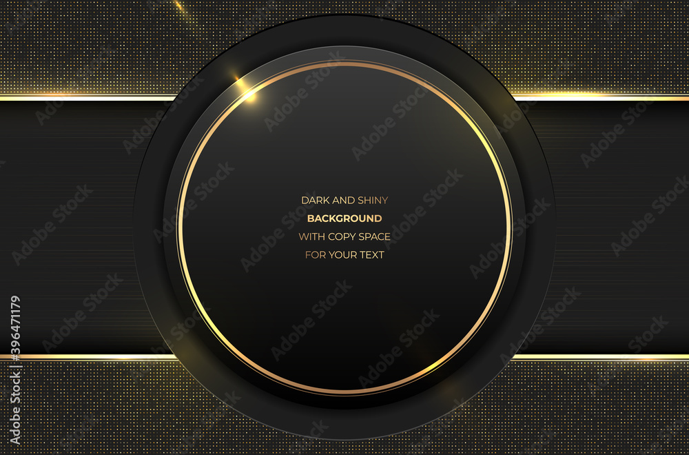 Wall mural shiny golden circle frame on dark background