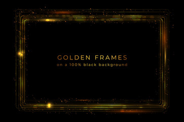 Shiny golden frames on black background