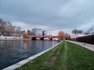 Berlin central station next to the river spree at the afternoon