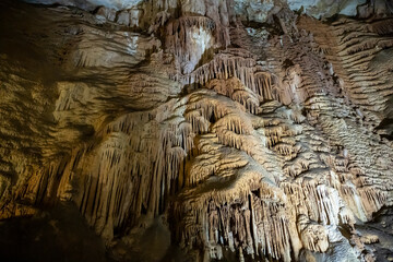 Interior view of the Mammoth cave in the Republic of Crimea, Russia. October 2, 2020 - obrazy, fototapety, plakaty