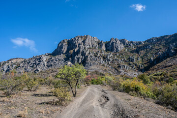 Demerdzhi mountain in Alushta, Republic of Crimea, Russia. Clear Sunny day on October 3, 2020