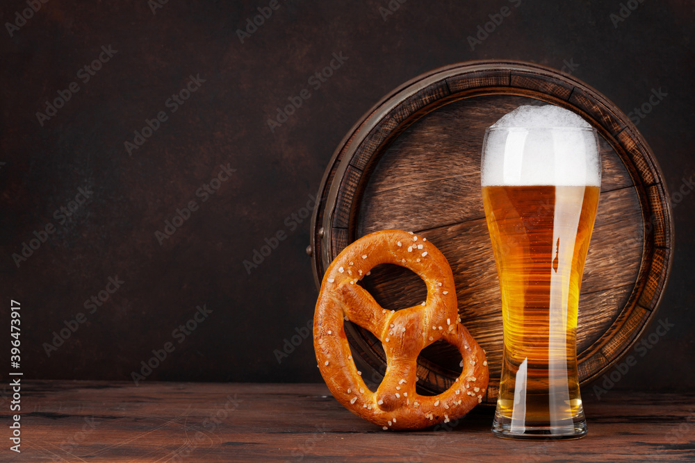 Canvas Prints lager beer with homemade pretzel