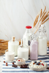 Fototapeta na wymiar dairy products milk sour cream cream