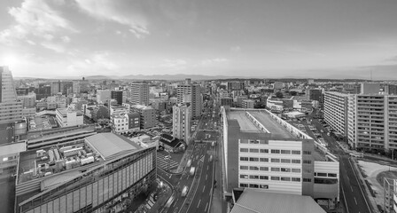 Miyazaki city downtown skyline cityscape  in Kyushu, Japan