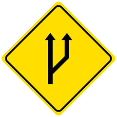 Start of a passing lane yellow sign on white background