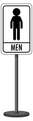 Men water closet (WC) sign with stand isolated on white background