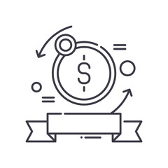 Money back guarantee concept icon, linear isolated illustration, thin line vector, web design sign, outline concept symbol with editable stroke on white background.