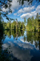 Fototapeta na wymiar reflection of clouds in the morning lake