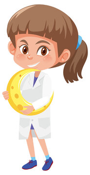 Children in scientist costume cartoon character isolated on white background