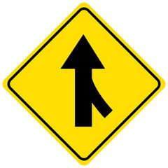 Merging traffic (from right) ahead yellow sign on white background