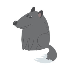 Vector children's illustration with a wolf in cartoon hand-drawn style for printing on children's clothing, interior design, packaging, stickers. Isolated on white