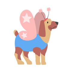 Cute Dog in Butterfly Costume, Funny Pet Animal Character Dressed in Costume for Masquerade, Carnival, Party, Holiday Celebration Cartoon Style Vector Illustration