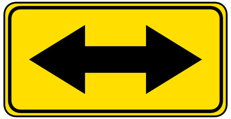 T Intersection yellow sign on white background