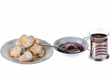 Curd biscuits, raspberry jam and tea