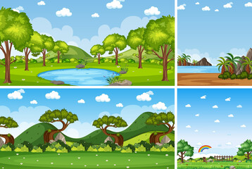 Four background different nature scenes with blank sky