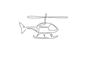 Single continuous line drawing of flying helicopter. Air transportation vehicle concept. Trendy one line draw design vector illustration graphic