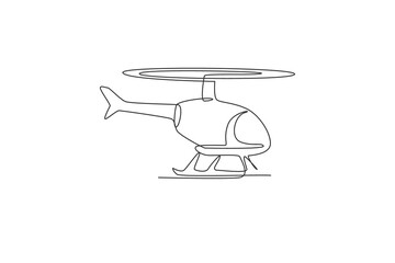 One single line drawing of vector flying helicopter vector illustration. Air transportation vehicle concept. Modern continuous line draw design graphic