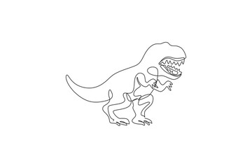 Single continuous line drawing of scary tyrannosaurus rex dinosaurs. Prehistoric museum logo concept. Trendy one line draw design graphic vector illustration