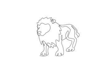 One continuous line drawing of big male lion. Wild animal national park conservation. Safari zoo concept. Dynamic single line draw design graphic vector illustration