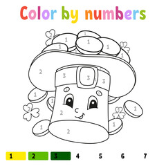 Color by numbers. Coloring book for kids. Vector illustration. Cartoon character. Hand drawn. Worksheet page for children. Isolated on white background. St. Patrick's day.
