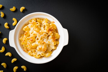 American mac and cheese, macaroni pasta in cheesy sauce