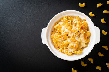 American mac and cheese, macaroni pasta in cheesy sauce