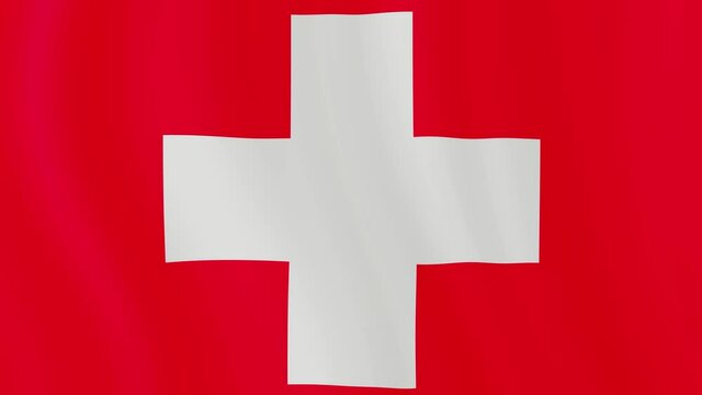 Switzerland flag closeup. The Switzerland flag  waving in the wind realistic. 4k resolution