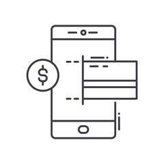 Mobile payment service icon, linear isolated illustration, thin line vector, web design sign, outline concept symbol with editable stroke on white background.