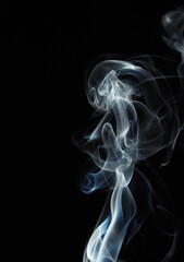 White natural steam smoke effect on solid black background with abstract blur motion wave swirl use for overlay in pollution, vapor cigarette, gas, dry ice, warm hot food, boil water smoke concepts