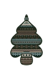 Illustration of Christmas tree with different textures and patterns. Beautiful postcard with pine on isolated white background. Winter holiday. New year mood.