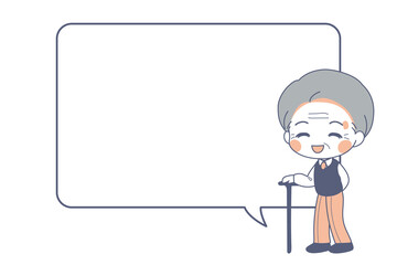 杖をついた笑顔のおじいさんのイラスト・ふきだし・ベクター