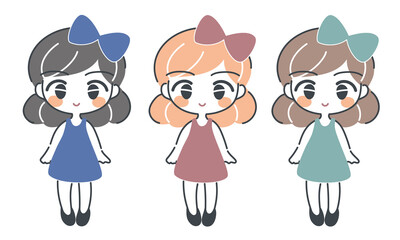 レトロなおしゃれガールズ・三つ子・ベクター