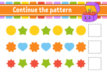 Continue the pattern. Education developing worksheet. Game for kids. Activity page. Puzzle for children. Riddle for preschool. Flat isolated vector illustration. Cute cartoon style.
