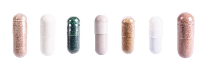 Capsules set of supplements, vitamins and medication. Nutrition pills, healthy natural medication....