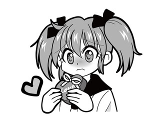 顔を真っ赤にしてバレンタインチョコを渡すセーラー服の少女