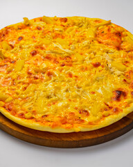 Pizza Margherita isolated over white background. Top view.
