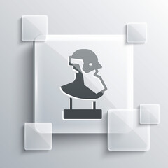 Grey Ancient bust sculpture icon isolated on grey background. Square glass panels. Vector.